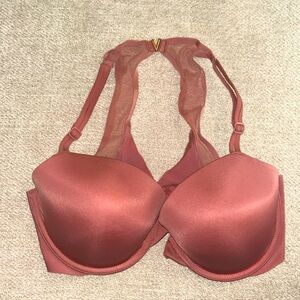 Victorias Secret pink satin racer back bra with front closure - 32DD/E70